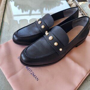 Stuart Weitzman ! Owen Leather Simulated Pearl Penny Loafers (EU/39.5)